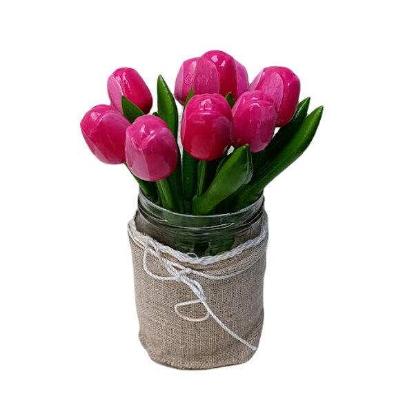 Деревянный тюльпан (розовый/белый) маленький