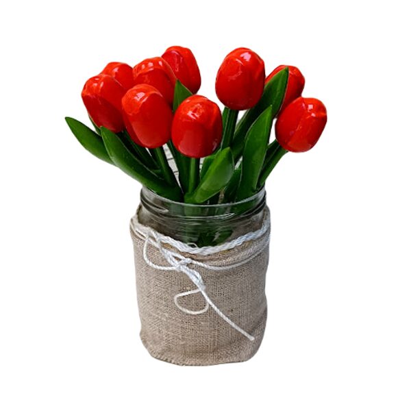 Деревянный тюльпан (оранжевый/красный) маленький
