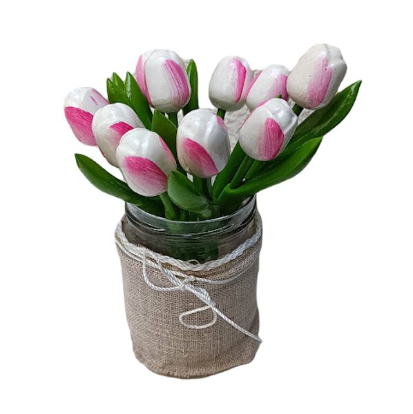 Wooden tulips (white/pink) small