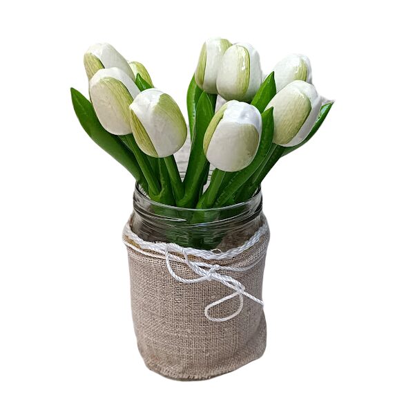 Wooden tulip (white/green) small