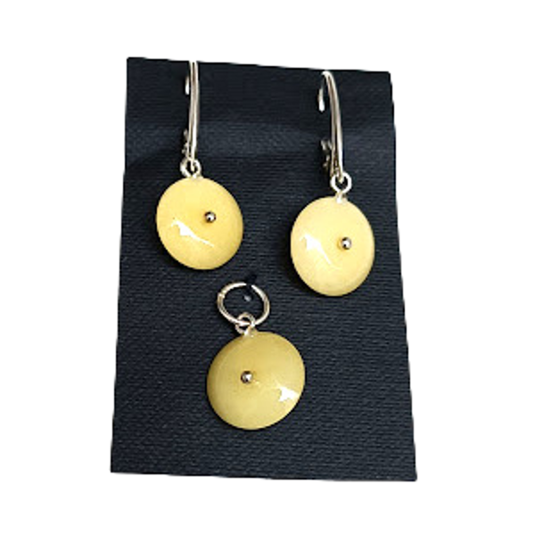 Amber earrings and pendant (silver foot) EVA10