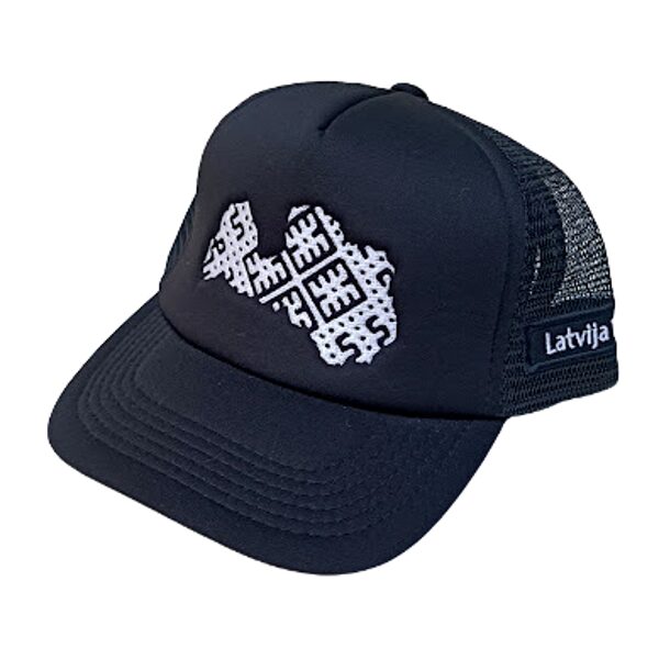 Hat "Latvia" with a sign of life (sieve, black and white) JCN9