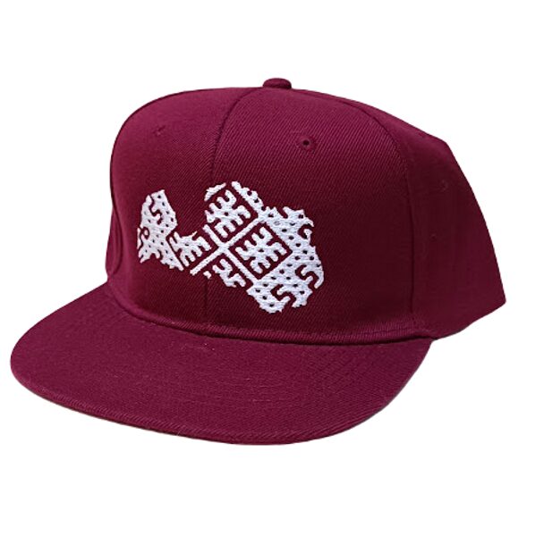 Hat "Latvia" with a sign of life (straight nail, burgundy / white) JCN5