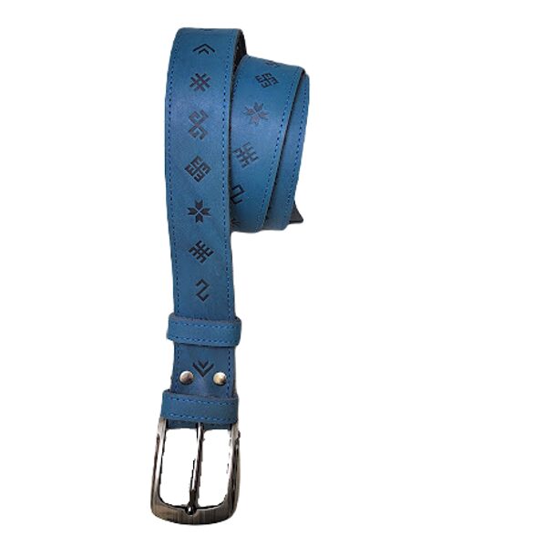 Natural leather belt "7 signs" (blue) L