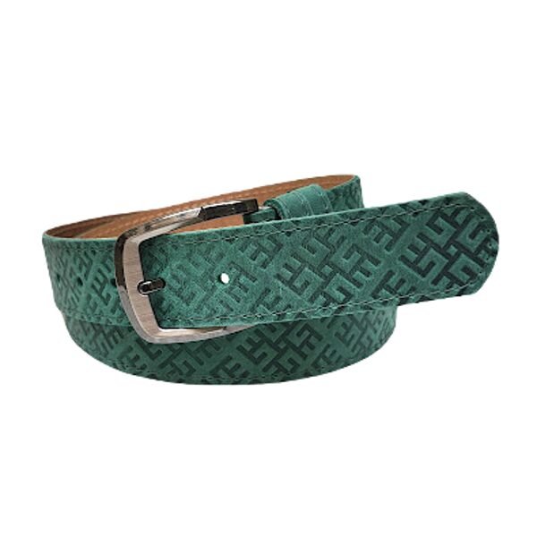 Natural leather belt "Ugunskrusts" (green) - M
