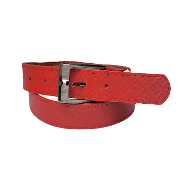 Natural leather belt "Ugunskrusts" (red) - S