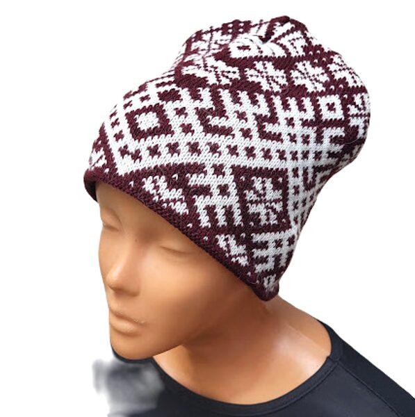 Knitted hat with Latvian patterns 020917