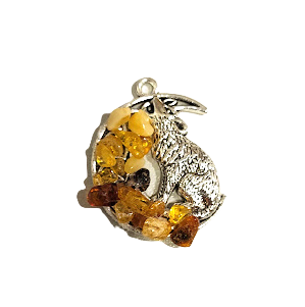 Pendant with amber Wolf