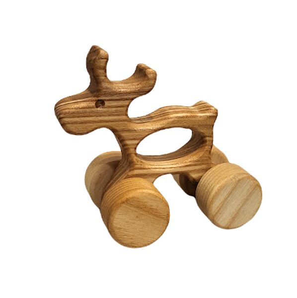 Деревянная игрушка на колесах Олень