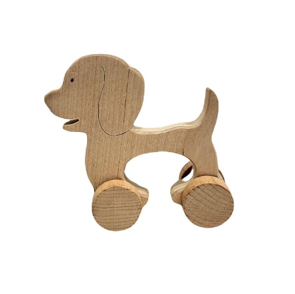 Wooden toy with wheels Dog