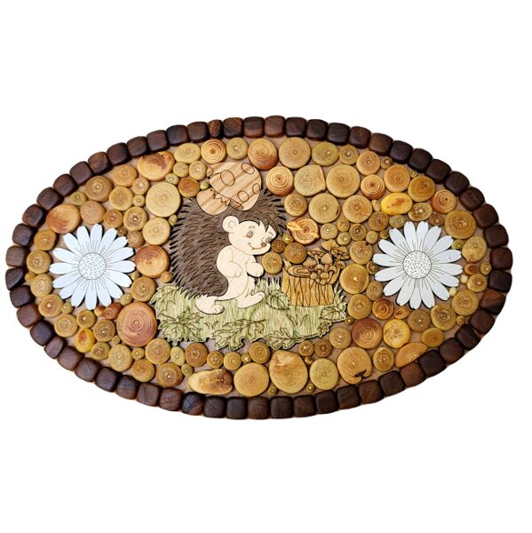 Oval Juniper Wood Hot Pad / Trivet "Hedgehog", 18.5x30.5 cm