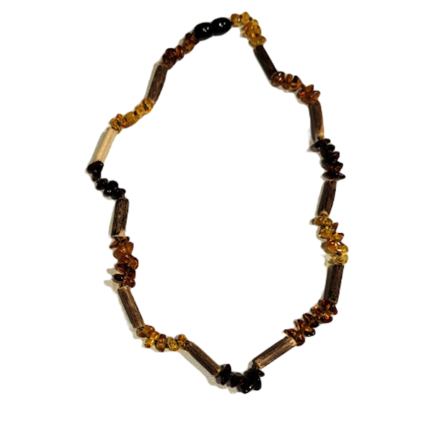 Amber and Wood Element Necklace (40-42 cm)