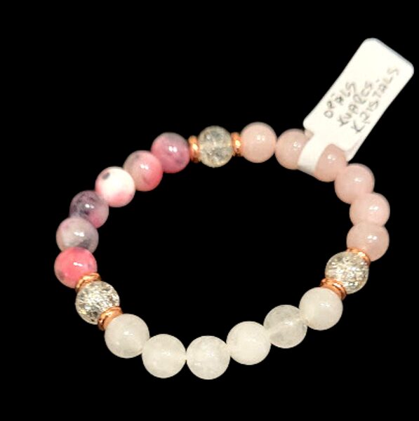 Dabīgā akmens aproce no rozā kvarca, opāla un kristāla 0516401