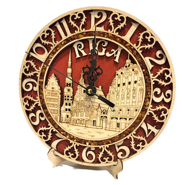 Wall clock made of plywood with amber pieces 1350210