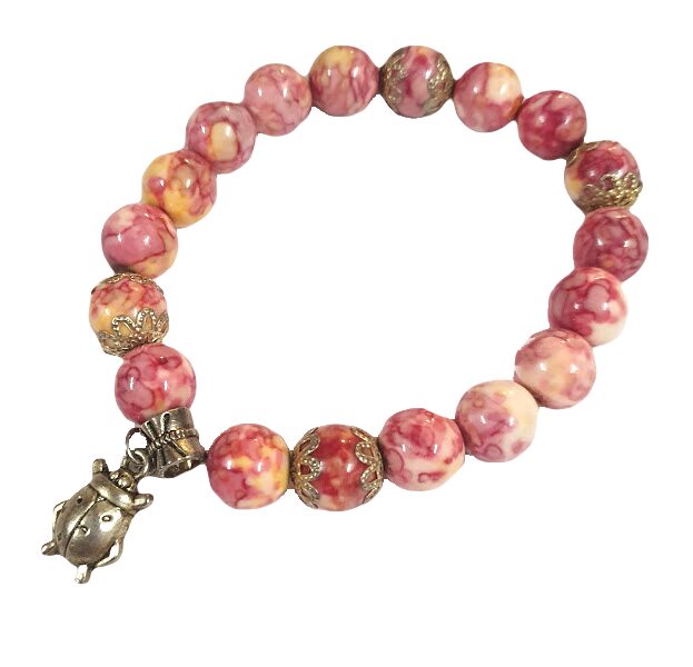 Agate bracelet with Ladybug