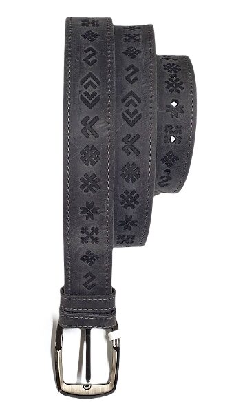 Genuine leather belt "7 characters" (gray) -XL 