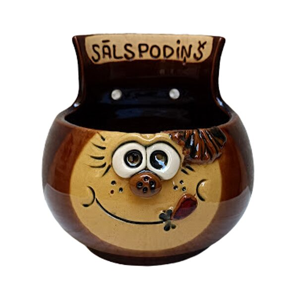 Clay salt bowl with eyes, brown