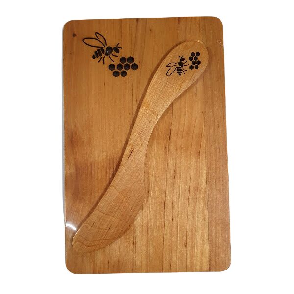 Wooden board with butter knife "Bee"