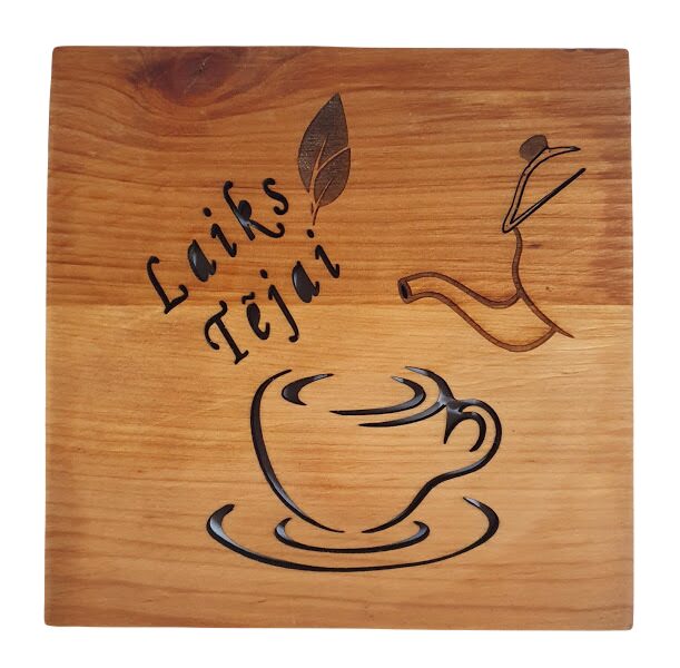 Wooden cup tray "Time for tea"
