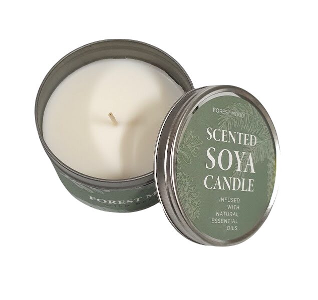 Soy candle in a metal container with the scent "Wild berries"