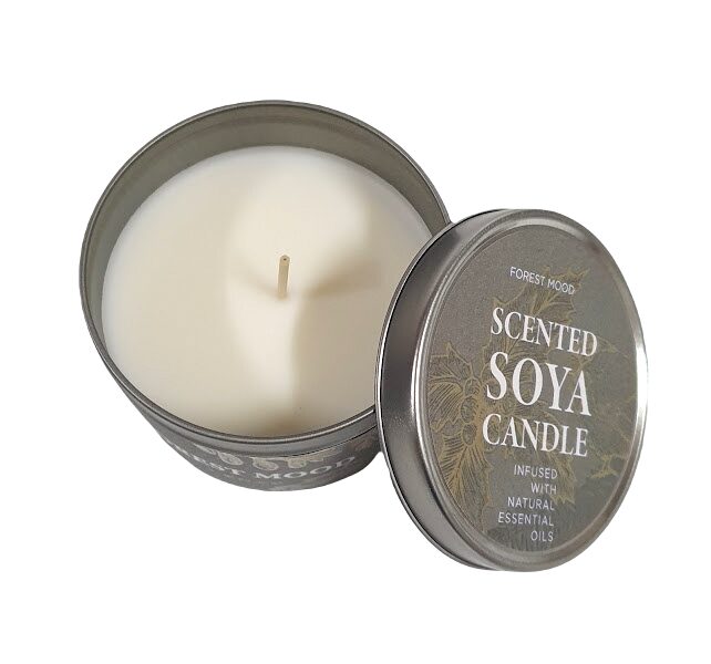 Soy candle in a metal container with the aroma "Cedar"