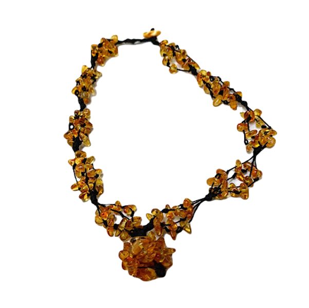 Natural Amber Necklace with Woven Flower "Sun Garden" (45-46 cm)