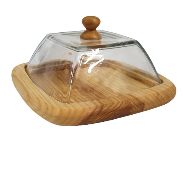 Деревянная тарелка со стеклянной крышкой