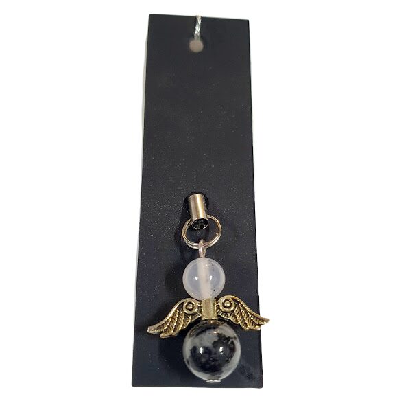 Eņģelis no dabīgajiem akmeņiem - dendrītu kvarcs/turmalīna kvarcs