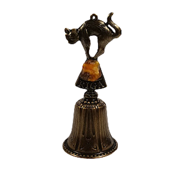 Metal bell with Cat with amber